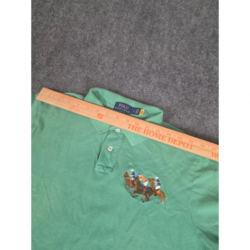 Polo Ralph Lauren Mens Green Triple Pony Custom Slim Fit‎ Polo Shirt Sz L Preppy